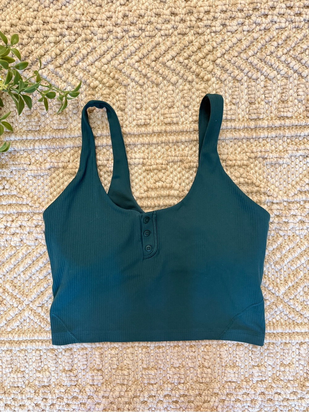 lululemon athletica Ribbed Teal Button-Front Crop Tank